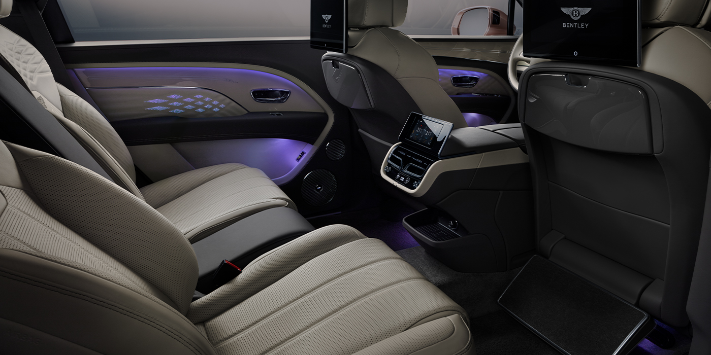 Bentley Manchester Bentley Bentayga EWB Azure SUV rear interior with Bentley Diamond Illumination