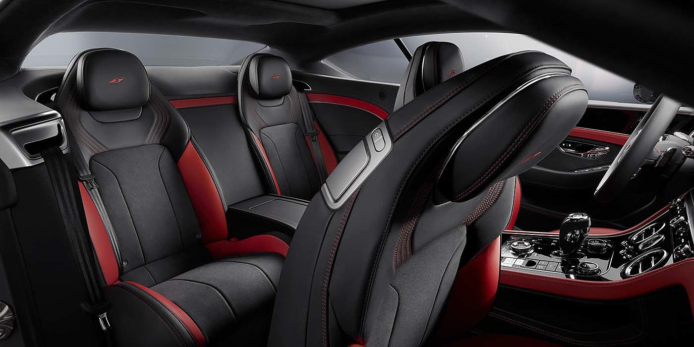 Bentley Manchester Bentley Continental GT S coupe in Beluga black and Hotspur red hide with S emblem stitching