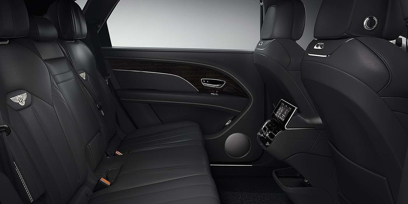 Bentley Manchester Bentley Bentayga EWB SUV rear interior in Beluga black leather