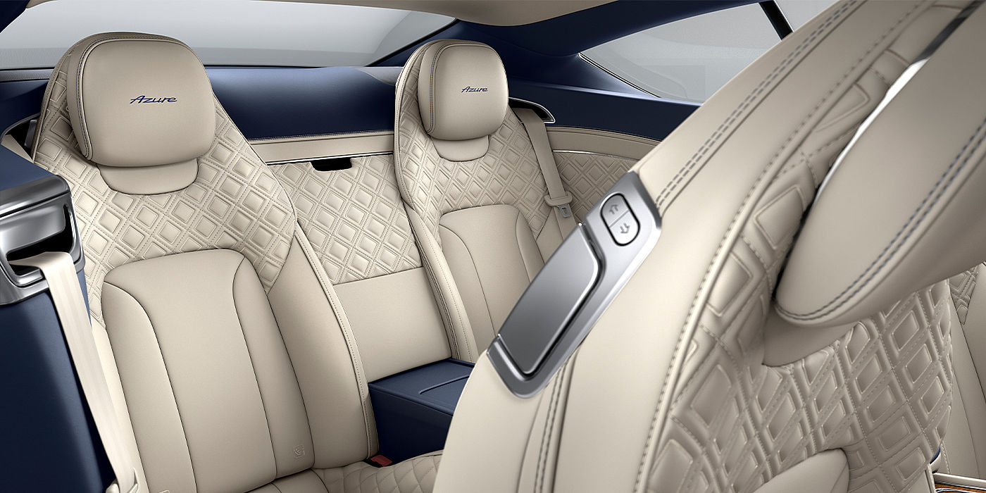 Bentley Manchester Bentley Continental GT Azure coupe rear interior in Imperial Blue and Linen hide