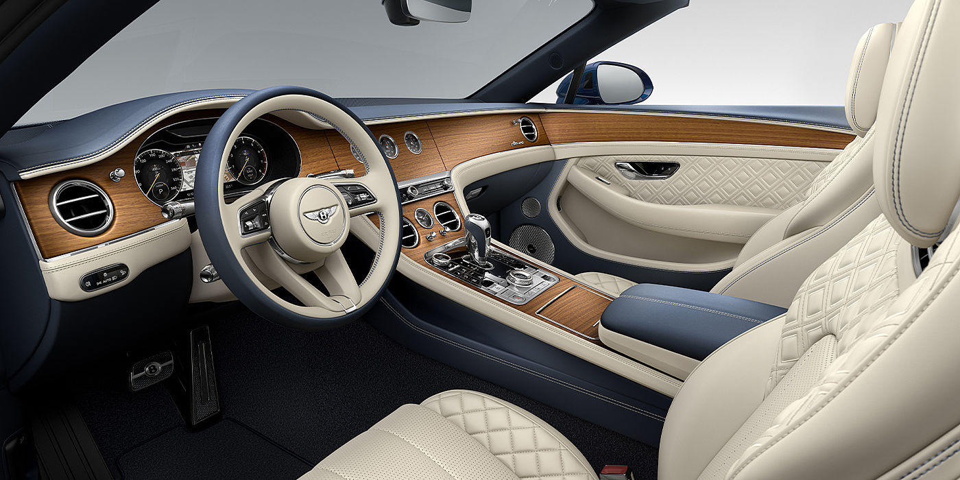 Bentley Manchester Bentley Continental GTC Azure convertible front interior in Imperial Blue and Linen hide