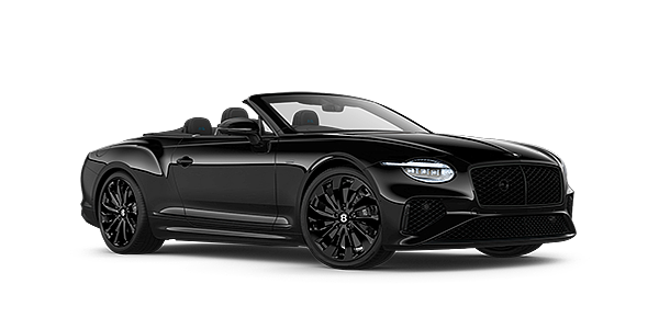Bentley Manchester Bentley Continental GTC Black Edition convertible front three quarters in Onyx black paint